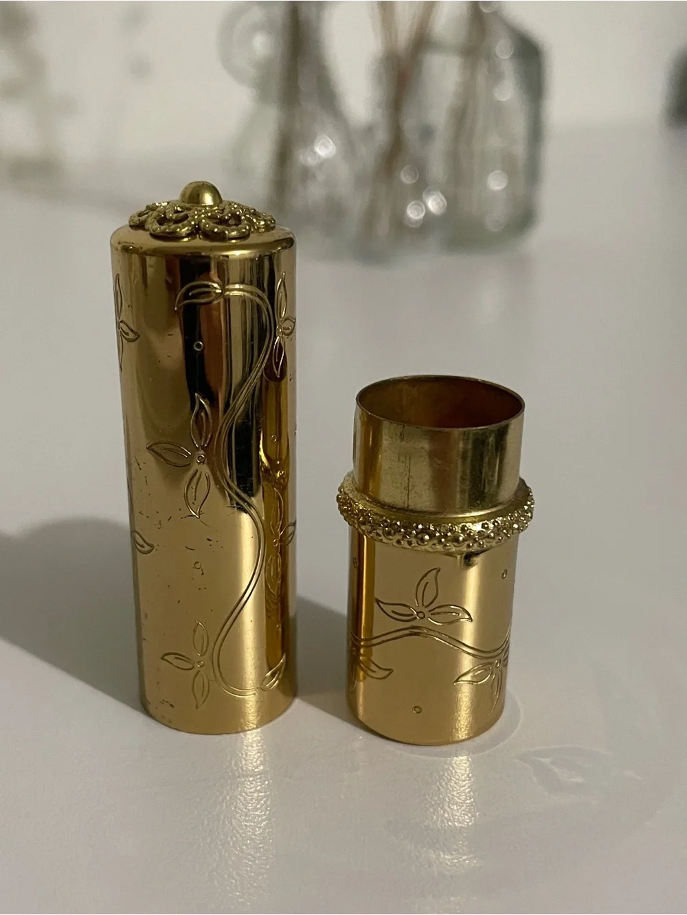 Vintage Revlon 501 Gold Floral Engraved Lipstick Tube - EMPTY